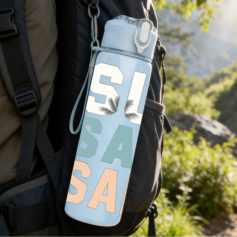 1PC Sun Salt Sand Beach Quote 750ml Color Plastic Sports Water Bottle Leakproof Flip Straw Lid Suitable for Sports Office Home Use
