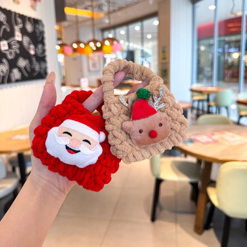 Cute Cartoon Christmas Woven Wallet Plush Purse Santa Claus Key Pendant Bag Earphone Bag Storage Bag Christmas Change Purse