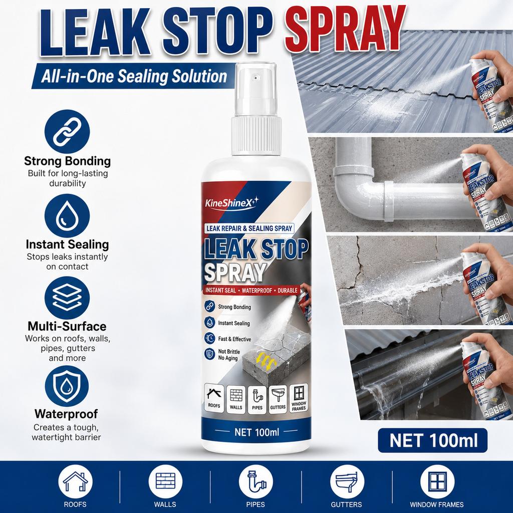 Leak Stop Spray 100ml, Waterproof Sealant Spray for Roof Wall Pipe Gutter Window Frame,Fast Drying Stop Leak Spray