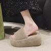 8CM Thick-Sole Fur Slippers for Women's Outdoor Wear—2024 New Autumn/Winter Warm Cotton Slippers