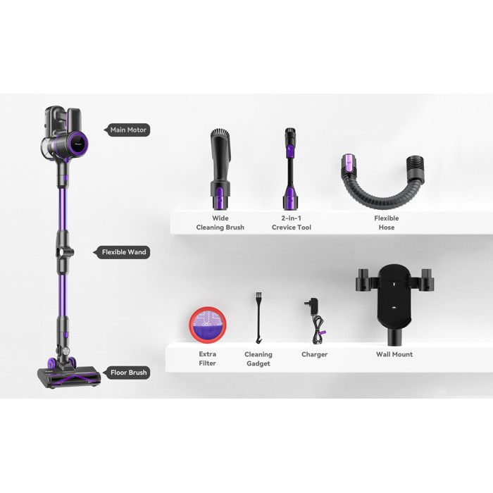POWER N700 Handheld Vacuum Cleaner, 30 kPa Suction Power, 120,000 RPM Brushless Motor Purple