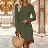 Women's Fashion Round Neck Knit Slim-Fit Fringe Casual Long-Sleeve Dress