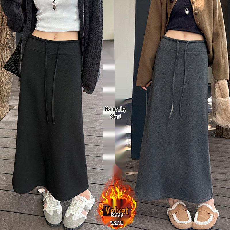 

2025 New High Elasticity Maternity Mid-length A-line Skirt - Slimming Plush Autumn/Winter Skirt L