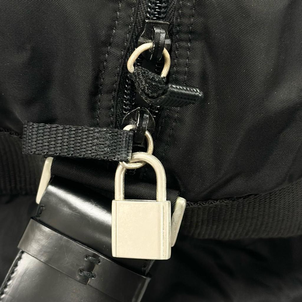 PRADA Triangle logo Boston bag black unisex used