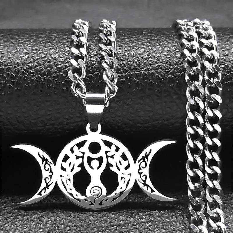 Triple Moon Celtic Knot Pendant Necklace Fashion Stainless Steel Collarbone Chain