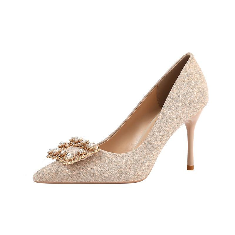 Autumn new high heels women's thin heels sexy women's square buckle large size versatile single shoes Huizhou women's shoes fashion