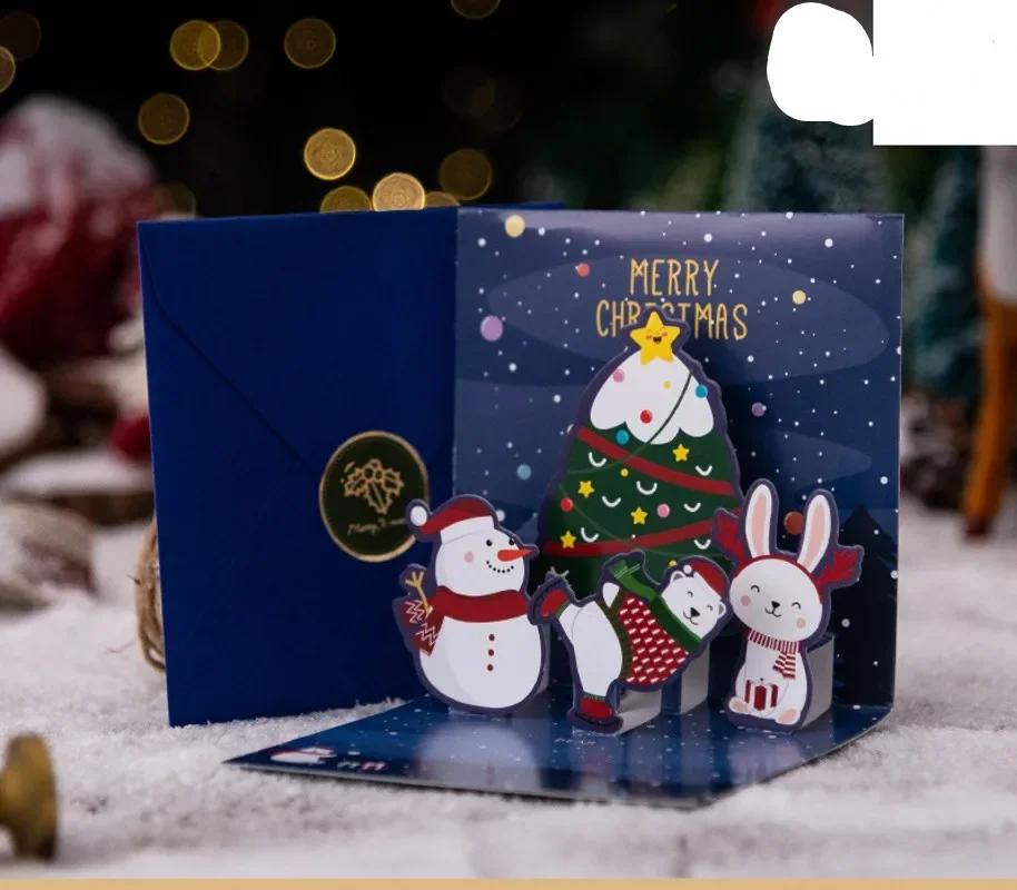 6/1PC 3D Christmas Pop-up Card Santa Snowman Xmas Greeting Cards New Year Decoration Party Invitations Gift Friends Postcard