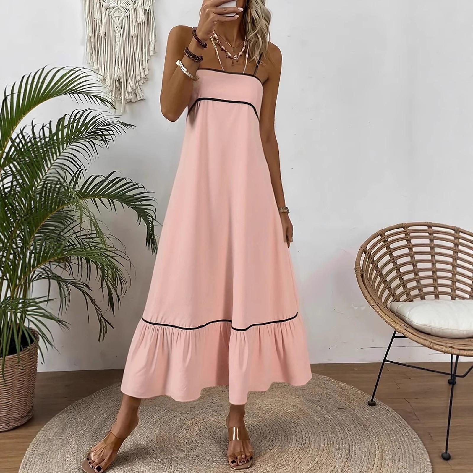 

Женский повседневный сарафан без рукавов однотонное длинное летнее пляжное макси-платье XXL розовый