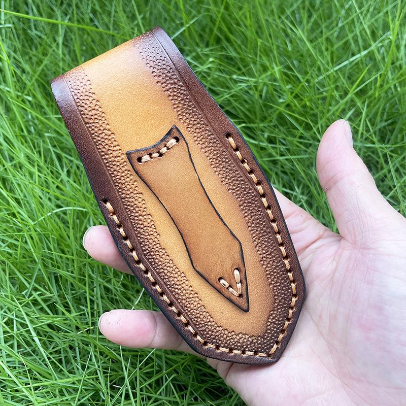 Foling Knife Holder Embossed Cowhide Scabbard Pocket  Knife Cover Split  Leather Case  Camping Knife Holsters Military Knife Cover Belt Buckle