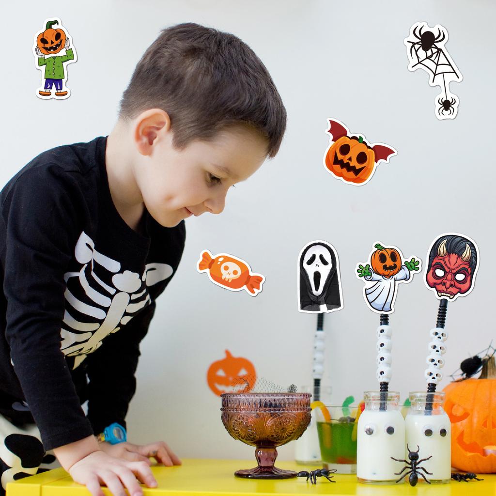60P Pumpkin Sticker Pack Spoof Themes Waterproof Vinyl Halloween Sticker Set for Skateboard Laptops Decals Set