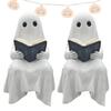 Halloween Harz Niedliche Geisterstatue Geist liest Buch Außenstatue Miniaturfigur für Tischplatte Halloween Deko Geisterdeko