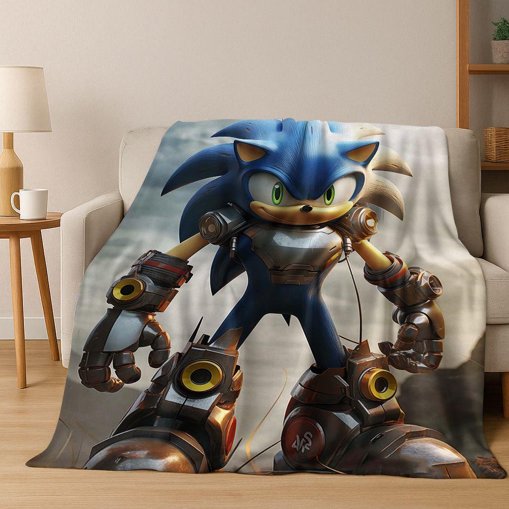Classic S-Sonic Game Cartoon Hedgehog Flannel Blanket Soft Warm Throw Blanket for Bed Bedroom Room Living Room Travel Picnic Kid