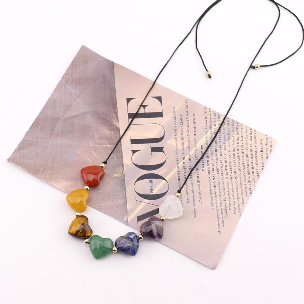 Natural Crystal Necklace Colorful Love Crystal Hand-Woven Necklace Bracelet Peach Heart Pendant N739