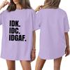 Women's Color Neck Funny Letter Print Short Sleeve T-Shirt