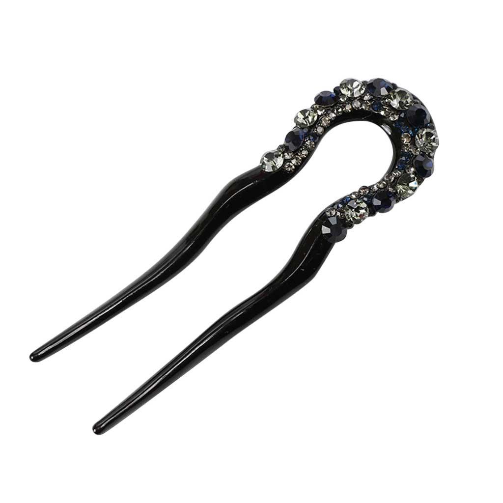 U-shape Crystal Rhinestone Double Prong Hair Pin Stick Women Hair Dovetail Clip