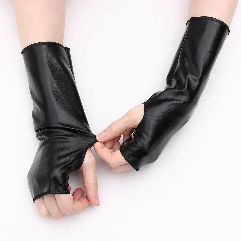 Short Fingerless Full Fingers Black Patent Leather Gloves Halloween Dress Up Punk Cos Hip-Hop Dance Leather Lolita Gloves