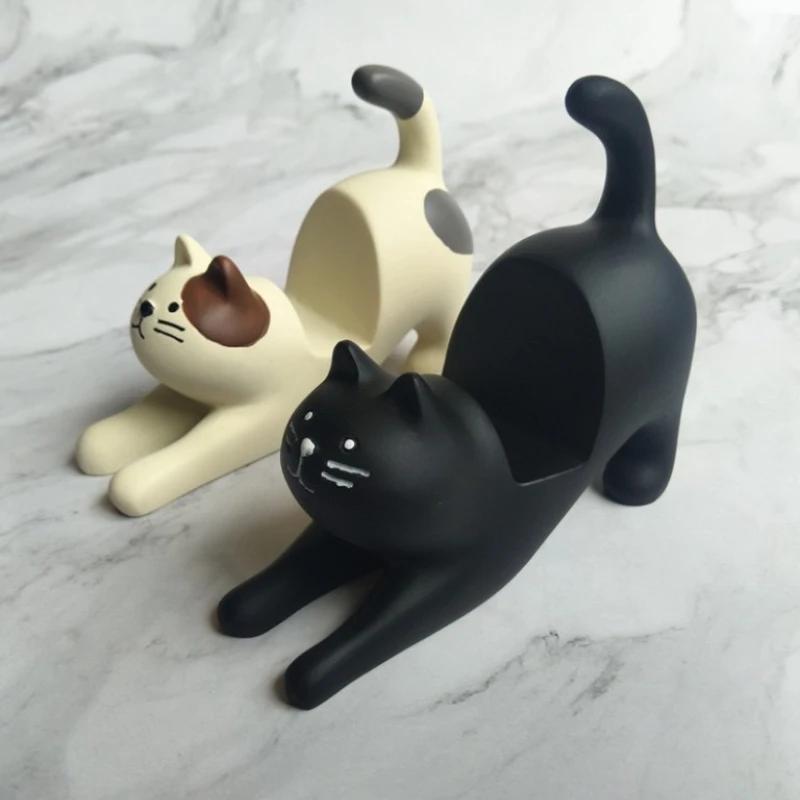 Cute Cat Resin Phone Holder – Lazy Bracket Desktop & Car Stand, Mini Portable Multi-Functional