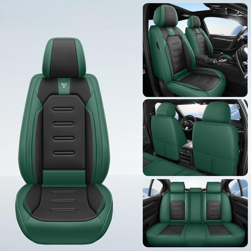 Fundas de Asiento Transpirables de 5 Plazas / Cubierta Completa de Cuero PU / Acolchado Estéreo Lateral para Mayor Comodidad / Protectores de Asiento para Todas las Estaciones / Cuidado del Interior