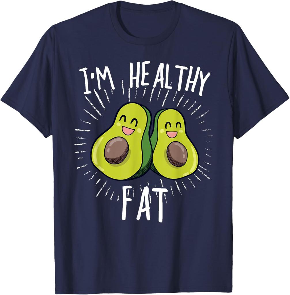 Funny Avocado Im Healthy Fat Graphic Tee Men Casual Crew Neck Cotton TShirt