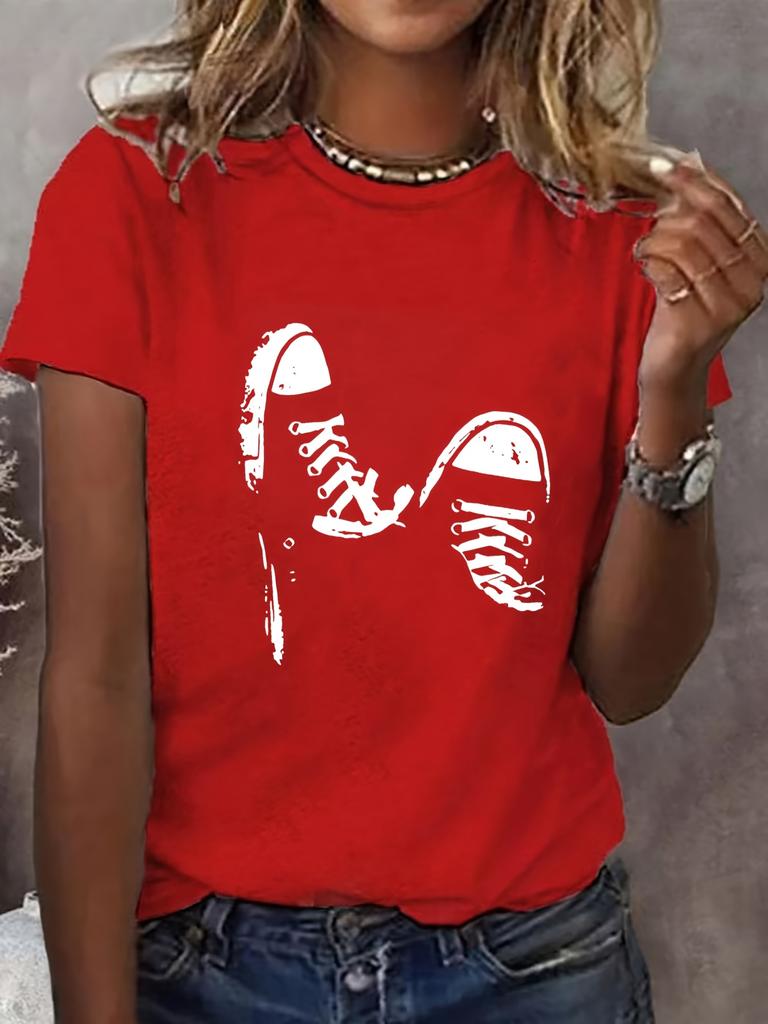 Personalized Shoes Printed Unisexs Comfortable Tshirt Casual Top Daily Skin Friendly Round Neck Short Sleeved Shirt