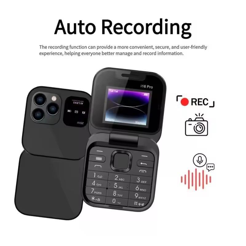I16 PRO Foldable Mini Mobile Phone 2G Dual SIM Card Speed Dial Magic Voice 1.77''Screen 3.5mm Jack Flip Cellphone Type-C