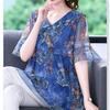 Women's Plus Size Blouse Summer Stretch Print Mesh Blouse Oversized Shirt Short Sleeved Loose  Blouse Top