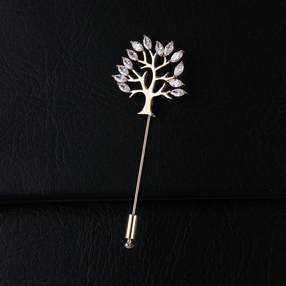 Fashion Wish Tree Men s Real Gold-Plated Copper Brooch with Zircon