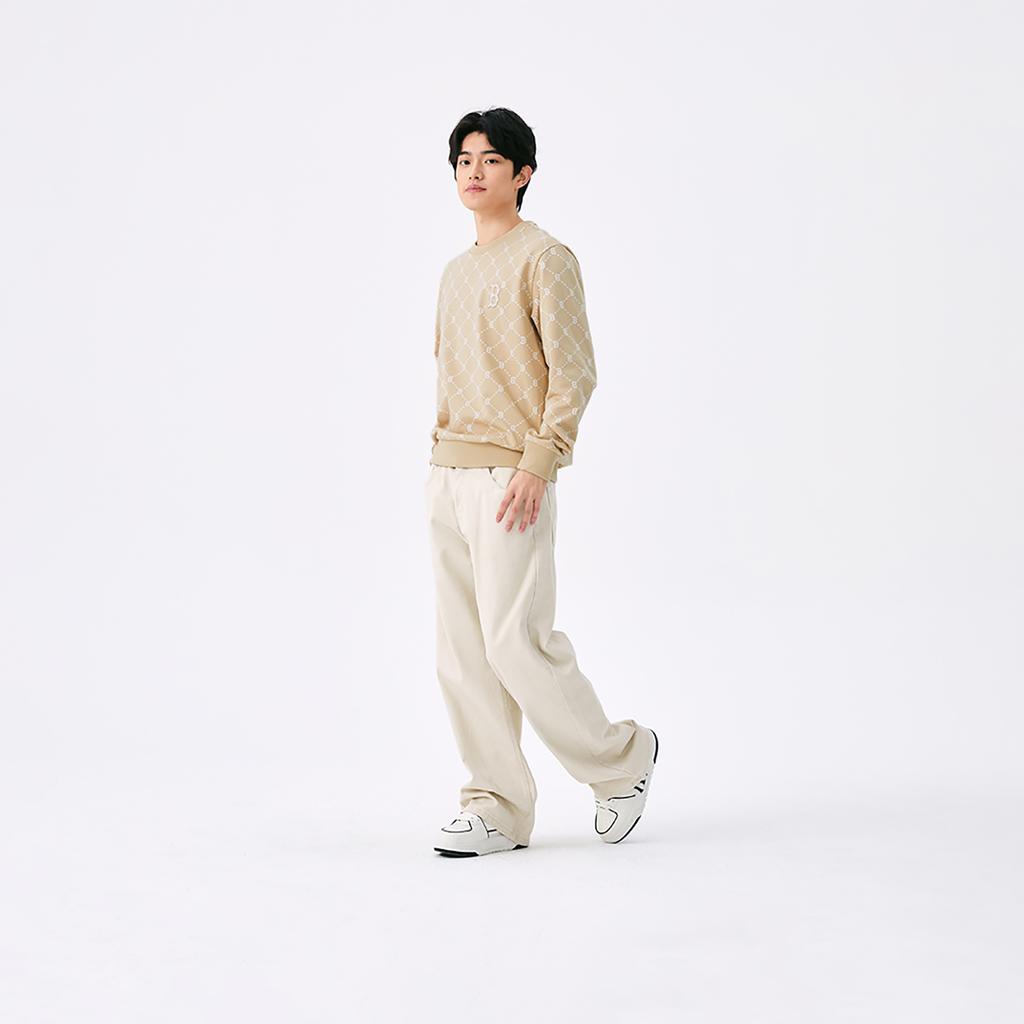 New MLB MONOGRAM Collection Boston Red Sox SS25 Sweatshirt Unisex Light Beige Yellow 3AMTM0151-43BGL