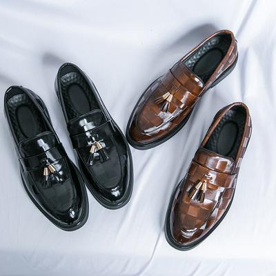 Fashion Fashion All Match Anti Slip Large Size Leather Shoes Breathable Gentleman Casual British Style Checkered Glossy Tassel Loafers