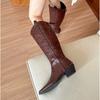 Fashion New Style Women Autumn/Winter Colors European and American Pointed Thick Heel High Barrel Large Western Side Zipper Denim Boots