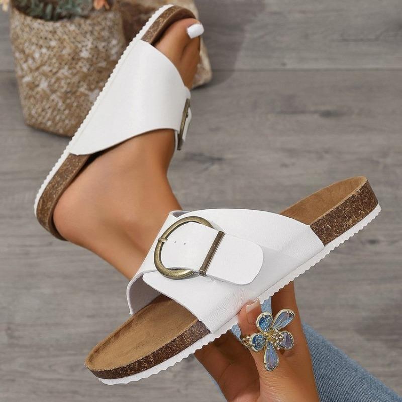 2025 Damen Schuhe Flache Sohle Mattes Leder Kork Pantoletten Herren und Damen Strand Outdoor Freizeit Pantoletten