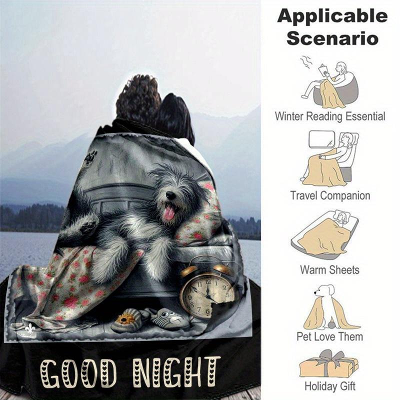 1pc. Cute Dog Lying On Bed with Flowered Blanket - Perfect Home Decor for Any Room, Gift Idea for Pet Lovers,