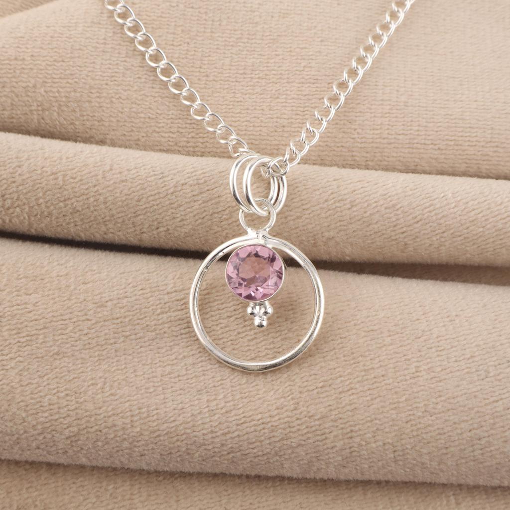 Morganite Gemstone 925 Sterling Silver Pretty Pendant 1.2" Handmade Jewelry For Women PP-68-14