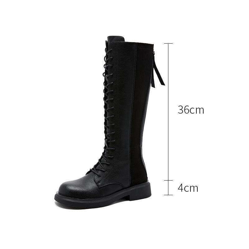 Fashion Versatile High Heel Knight Boots Large Size Black Skinny Martin Boots Women's thick-soled inner height increases but knee boots