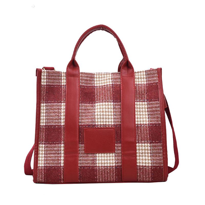 Große Kapazität Plaid Tote Bag Damen Mode Design Sinn Winter Neue Canvas Handtasche Einfacher Stil Pendler Umhängetasche