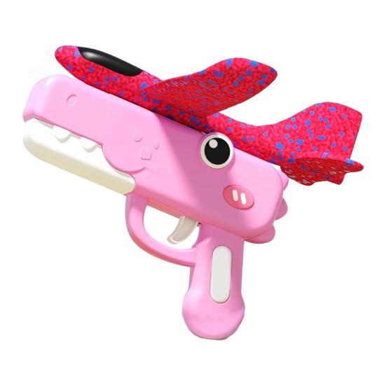 Handheld Foam Airplane Launcher with Dinosaur Design Outdoor Flying Toy for Kids розовый