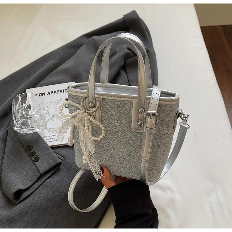 2025 New Textured Small Bag Female Senmeng Summer Popular Shoulder Messenger Bag Fashionable Contrasting Color Portable Bucket Bag