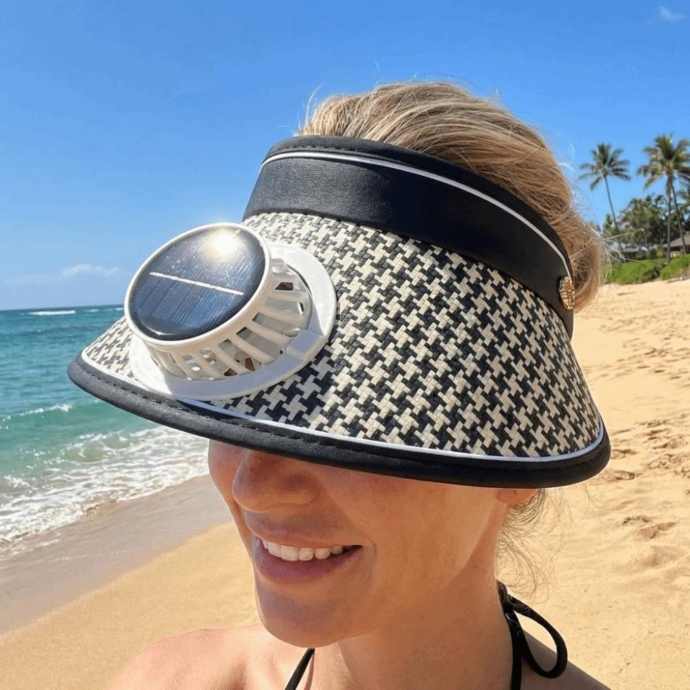 Wide Brim Sun Hat with Fan Breathable Summer Fan Visor Cap Solar Fan Hat  Camping