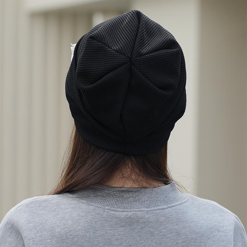 Women's windproof versatile trendy knitted beanie, Japanese and Korean style, autumn and winter headwrap hat, warm and cold-proof, pure cotton