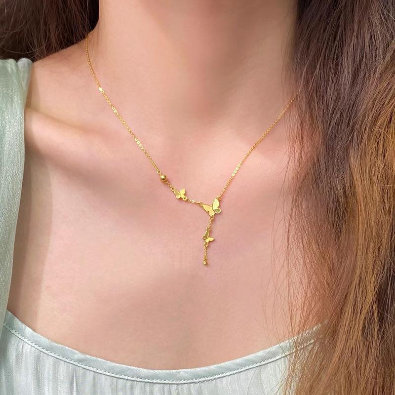 Butterfly Fringe Necklace Women Titanium Steel Simple Collarbone Chain Accessory Non Fading