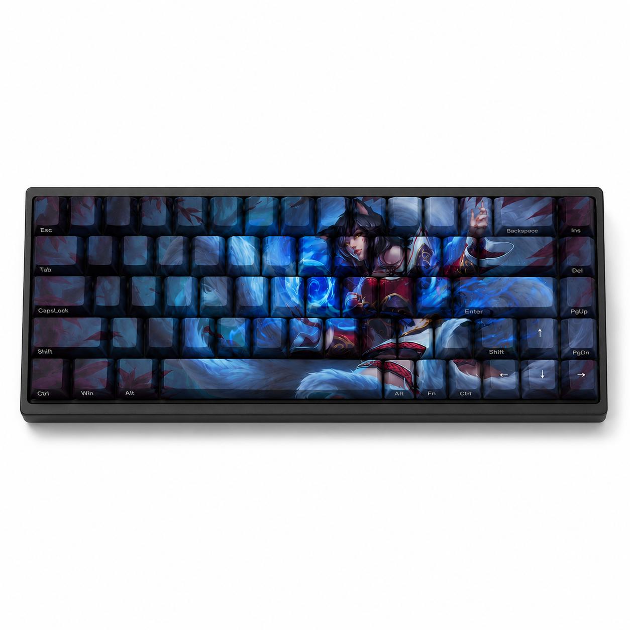 LoL AHRI Custom 68 Key PBT Dye Sublimation Keycap Set Cherry Profile Side Printed for Mechanical Keyboard PBT