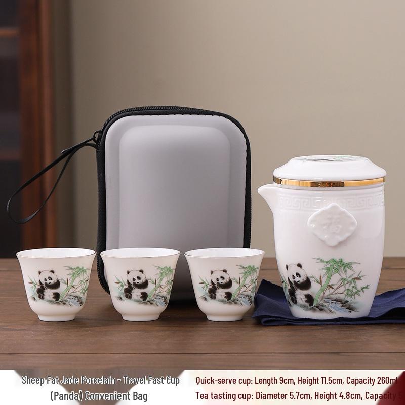 Panda-Themed Jade Tea Set 2024: Cultural Sichuan Travel Set - Perfect for Home, Outdoor Use & Gifts