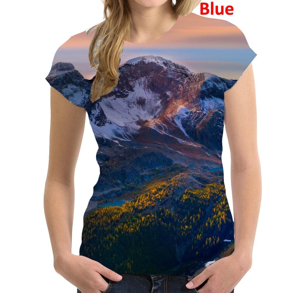

Женская мода Короткий рукав Повседневный принт Круглый вырез Картины Искусство Горы Лес Топы Пуловер 5XL