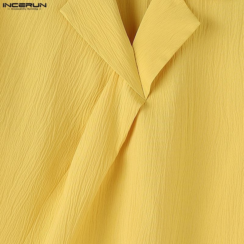 INCERUN Summer Tops Men V Neck Short Sleeve Casual Texture T-shirts