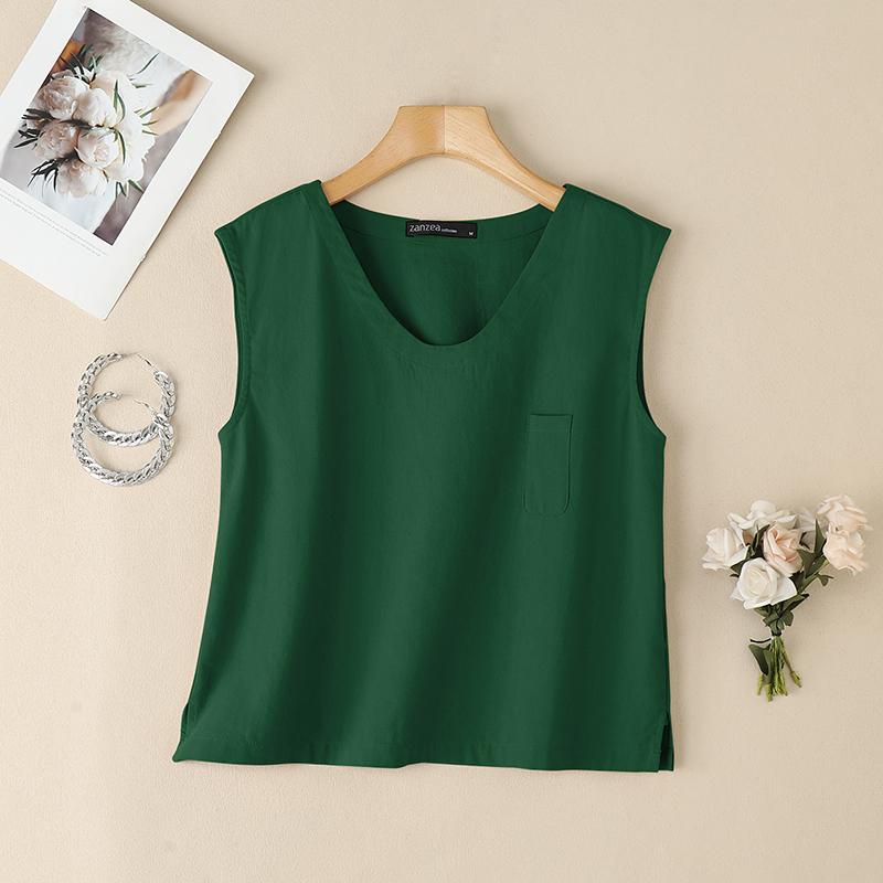 

ZANZEA Женские повседневные летние хлопковые майки без рукавов с V-образным вырезом 5XL зелёный