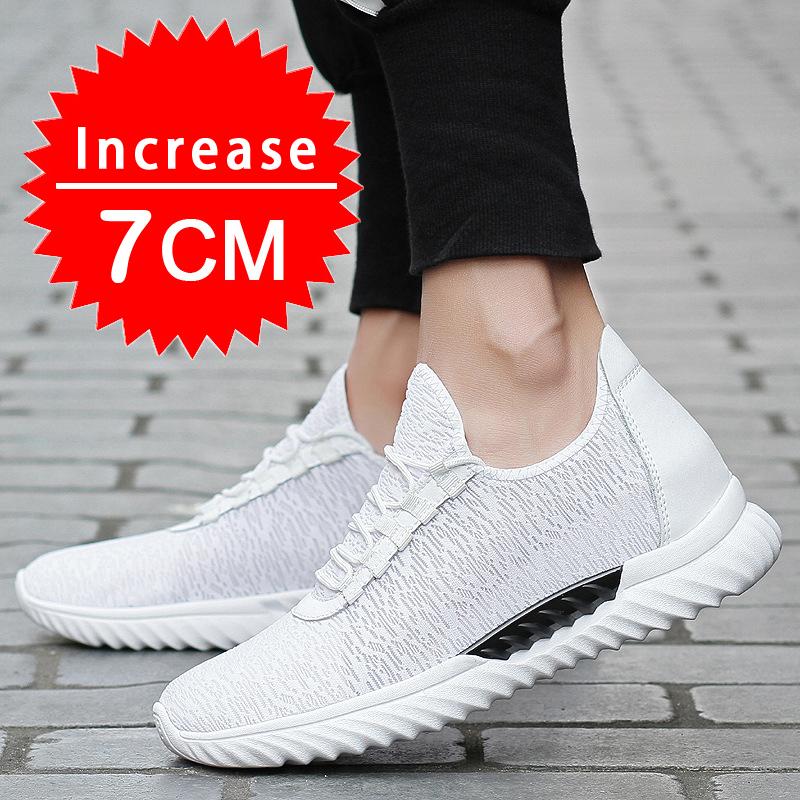 Fashion Men Breathable Mesh Elevator Shoes Height Increase Sneakers Shoes for Men 7CM Sports Shoes Invisible Inner Heightening Men