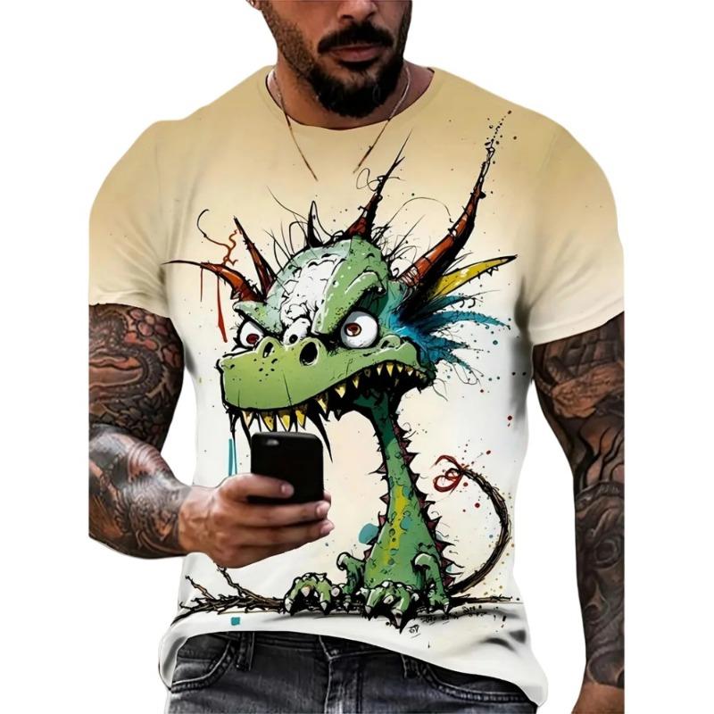 Cartoon 3D Print Funny Animal Graphic T-Shirts Summer O-Neck Short Sleeve Tops Casual Loose Men T-Shirt Harajuku Men's Clothing