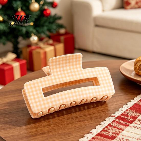 Hair Claw Clip Back Head Claw, Hollow Square Large Clip, Plaid Print Medium Anti-Slip Teeth Accessory for Daily Wear High Hardness