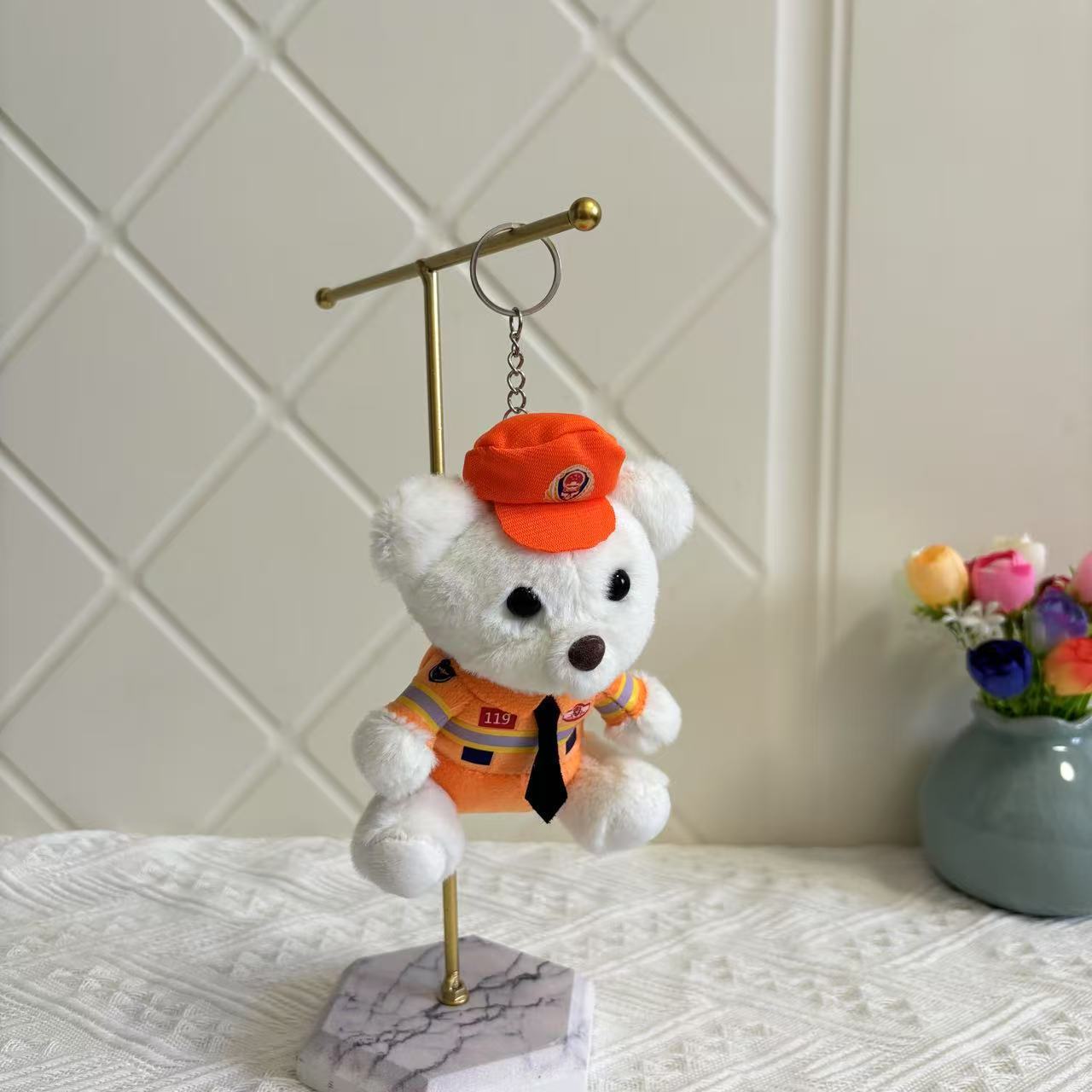 

Police bear doll Traffic police bear pendant plush toy doll Fire police bear schoolbag pendant keychain 14-15 cm (see the picture for details)