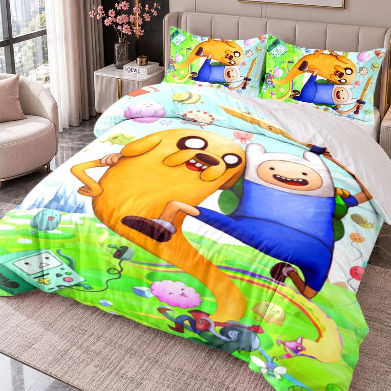 Adventure Time cartoon 3Pcs Bedding Set Duvet Cover With Two Pillowcases For Bedroom Home Decoration